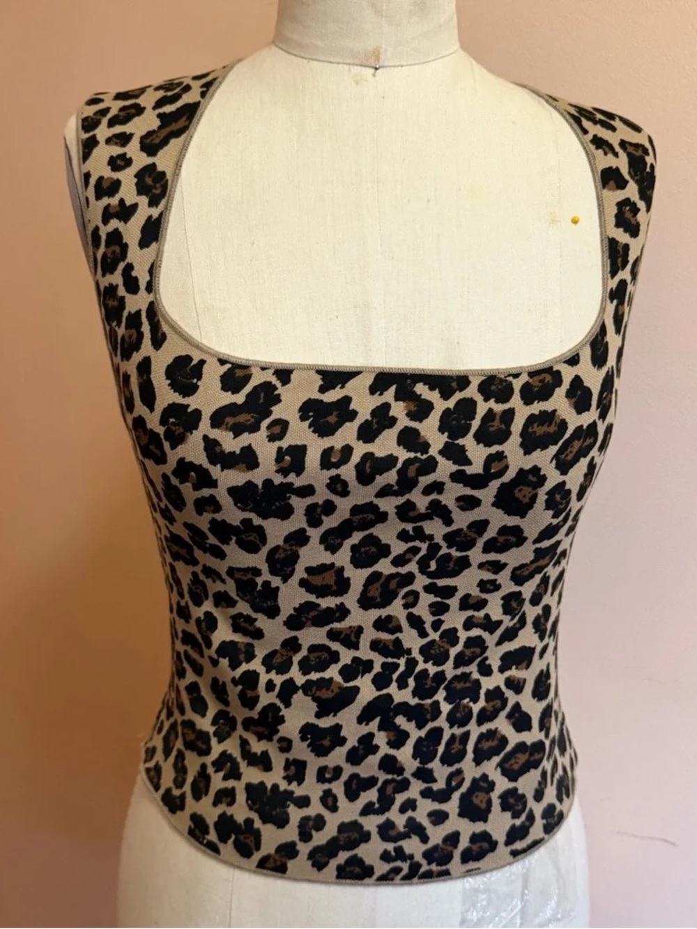 Zara Leopard-Print Square Neck Tank Top - Beige/Black/Brown